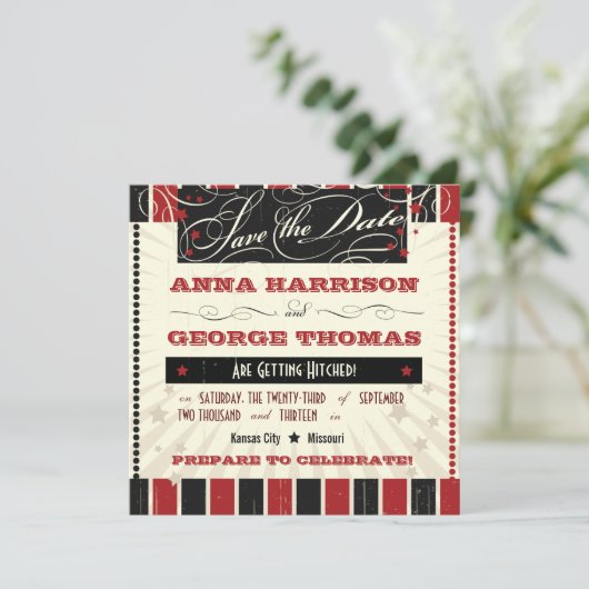 Save The Date Affiche Rustique : Rouge & Noir Enregistrez la Dat (Debout devant)