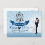 Save the Date (Afro-Amerikaans echtpaar) Aankondigingskaart (Voorkant / Achterkant)