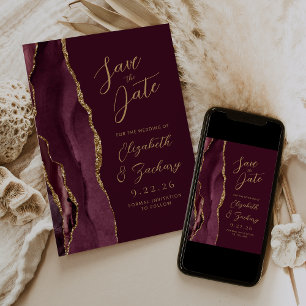 Save The Date Agate Bourgogne Or Mariage Économisez la Date