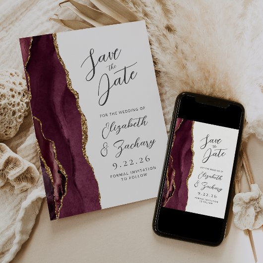 Save The Date Agate Burgundy Gold Wedding Enregistrer la date