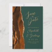 Save The Date Agate Burnt Orange Gold Script Mariage vert Enregi (Devant)