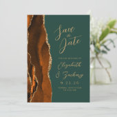 Save The Date Agate Burnt Orange Gold Script Mariage vert Enregi (Debout devant)