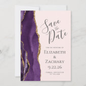 Save The Date Agate doré violet moderne rose vif Enregistrer la (Devant)