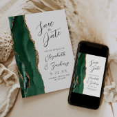 Save The Date Agate Emerald Green Gold Script Wedding