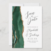Save The Date Agate Emerald Green Gold Script Wedding (Devant)