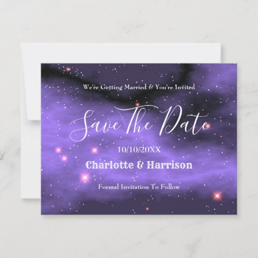 Save The Date Agate Marbre Cosmique Or Purple Turquoise Mariage (Devant)