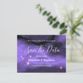 Save The Date Agate Marbre Cosmique Or Purple Turquoise Mariage (Debout devant)