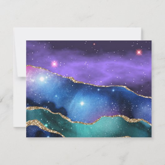 Save The Date Agate Marbre Cosmique Or Purple Turquoise Mariage (Dos)