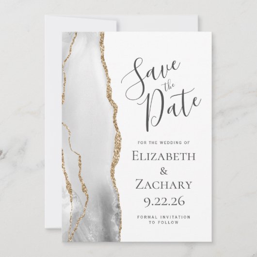 Save The Date Agate moderne gris blanc or Enregistrer la date (Devant)