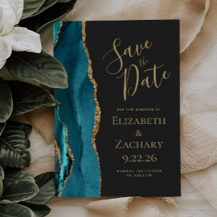Save The Date Agate moderne Turquoise Gold Dark Wedding Enregist