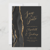 Save The Date Agate Noir Or Script Sombre Mariage Économiser (Devant)