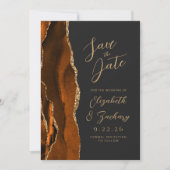Save The Date Agate Orange Brûlé Or Script Mariage Sombre Enregi (Devant)