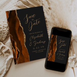 Save The Date Agate Orange Brûlé Or Script Mariage Sombre Enregi