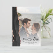 Save The Date Agate photo moderne Black Rose Gold Enregistrer la (Debout devant)