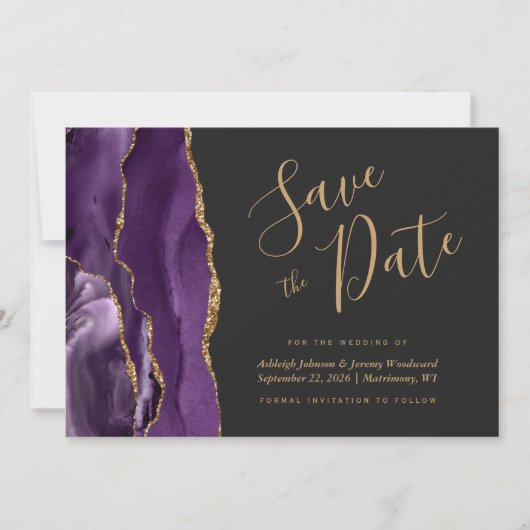 Save The Date Agate photo violet or foncé Enregistrer la date (Devant)