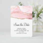 Save The Date Agate rose vierge avec ruban doré mariage élégant (Debout devant)