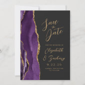 Save The Date Agate Violet Or Moderne Écriture Sombre Mariage (Devant)