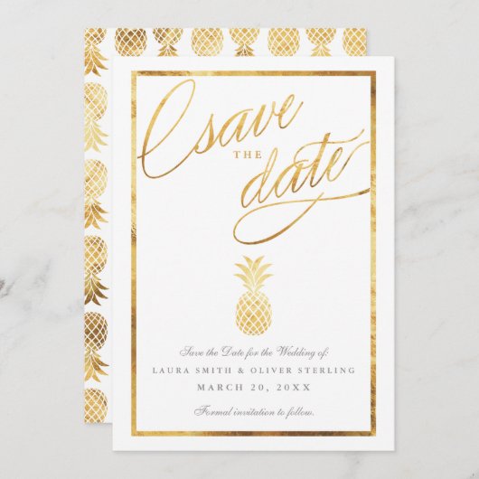 Save The Date Aiguille en faux or tropical enregistrer la date (Devant / Derrière)