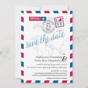 Save The Date Airmail Heart Royaume-Uni et Australie Enregistrer