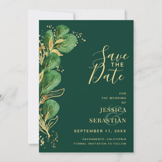 Save The Date Ajouter Photo QR Code Emerald Green Eucalyptus Ele (Devant)