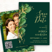 Save The Date Ajouter Photo QR Code Emerald Green Eucalyptus Ele