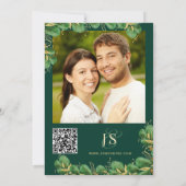 Save The Date Ajouter QR Code Photo White Emerald & Gold Elegant (Dos)