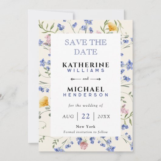Save The Date Ajouter une image & Fleurs des champs aquarelle ma (Devant)