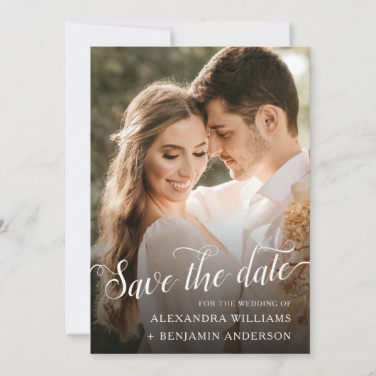 Save The Date Alexandra Elegant noir blanc Script photo (Devant)