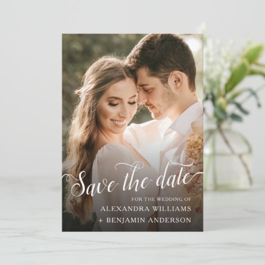 Save The Date Alexandra Elegant noir blanc Script photo (Debout devant)