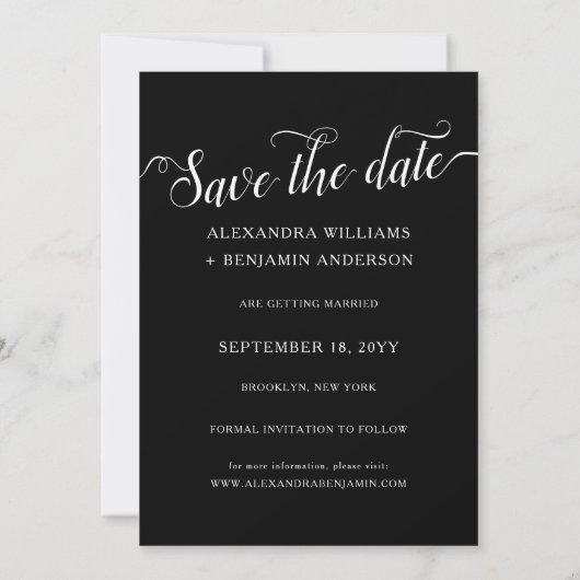 Save The Date Alexandra Elegant noir blanc Script photo (Dos)