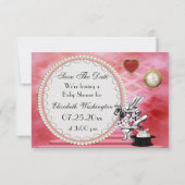 Save The Date Alice & Flamant rose rose Baby shower Enregistrer  (Dos)