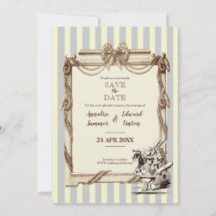 Save The Date Alice rayée vintage bleue et blanche au pays des m