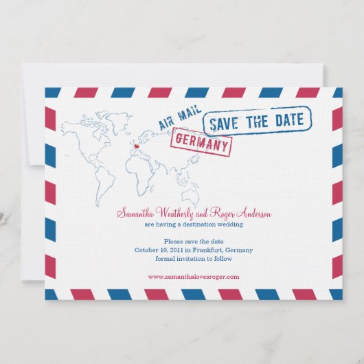 Save The Date Allemagne Air Mail Mariage Enregistrer La Date (Devant)