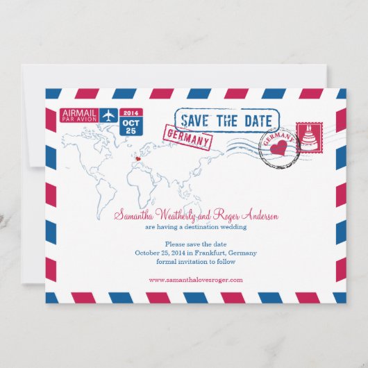 Save The Date Allemagne Air Mail Mariage Enregistrer La Date (Devant)