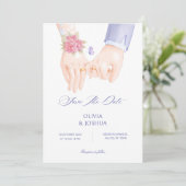 Save The Date Alliance de mariage tenant les mains mariage éléga (Debout devant)