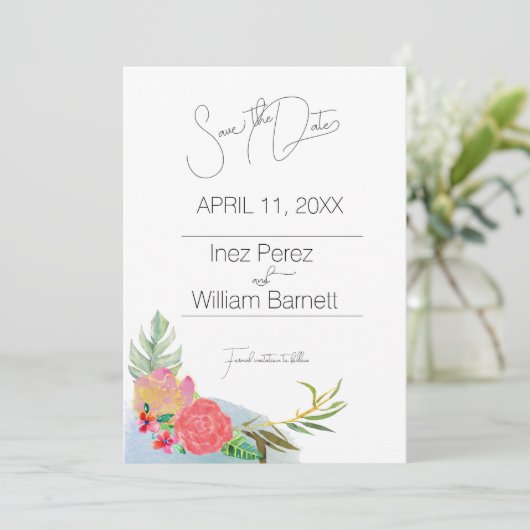 Save The Date Aloha Abstrait Aquarelle Floral Enregistrer La Dat (Debout devant)