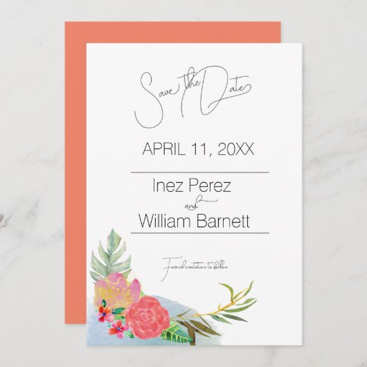 Save The Date Aloha Abstrait Aquarelle Floral Enregistrer La Dat (Devant / Derrière)