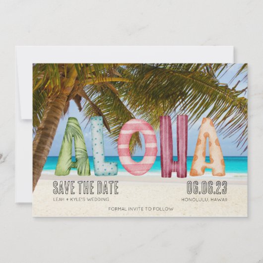 Save The Date Aloha Beach Destination Mariage Photo (Devant)