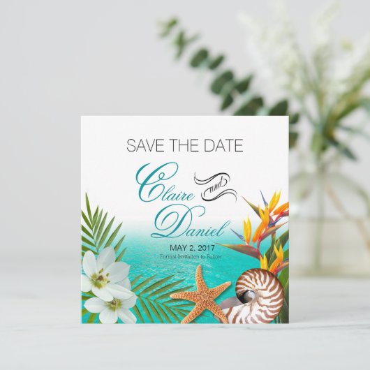 Save The Date Aloha Beach Plumeria Frangipani Enregistrer la dat (Debout devant)