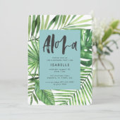 Save The Date Aloha feuille de palme tropicale & script annivers (Debout devant)
