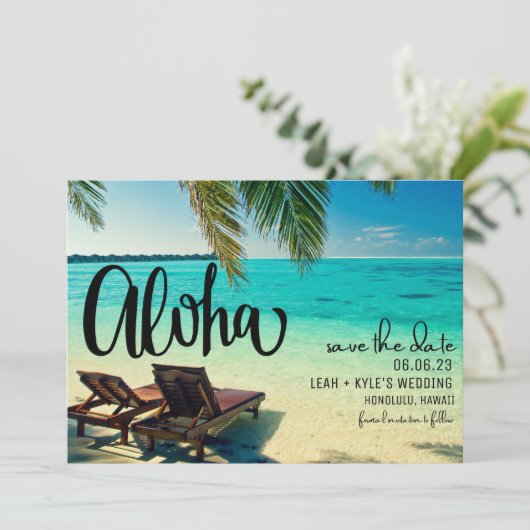 Save The Date Aloha Hawaii Beach Wedding Enregistrer la date (Debout devant)