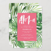 Save The Date Aloha palme tropicale & script rose girly annivers (Devant / Derrière)