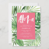 Save The Date Aloha palme tropicale & script rose girly annivers (Devant)
