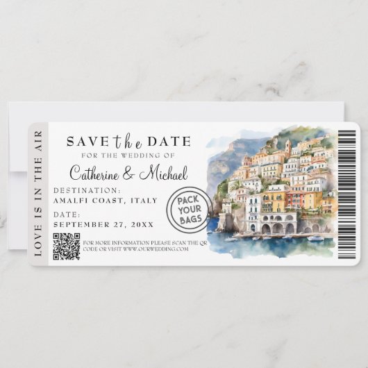 Save The Date Amalfi Coast Italie Boarding Pass Destination (Devant)
