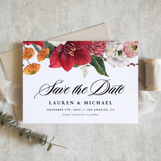 Save The Date Amaryllis rouge Amaryllis et code QR floral d'auto