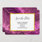 Save The Date Améthyste Violet Et Or Abstrait Agate Mariage Sa (Devant / Derrière)