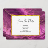Save The Date Améthyste Violet Et Or Agate Abstrait Anniversaire (Devant / Derrière)