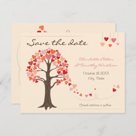 Save The Date Amour Arbre Coeurs Mariage Enregistrer la date (Devant / Derrière)