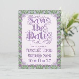 Save The Date Amour Art Nouveau Élégant Inséparables Lilas