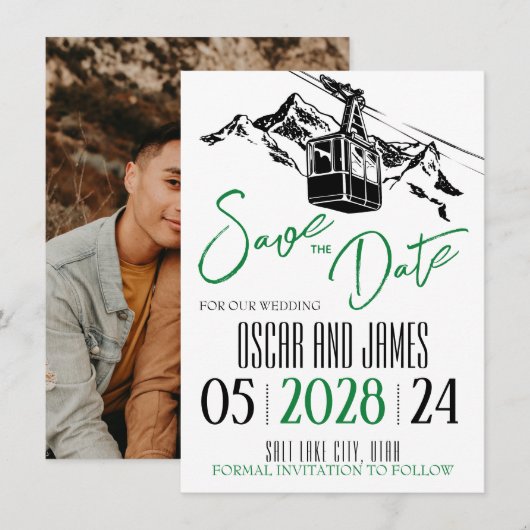 Save The Date Amour de montagne vert (Devant / Derrière)